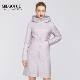 MIEGOFCE Designer Spring Womens Cotton Jacket with Zipper and Mid-Length Resistant Hooded Collar Female Raincoat Windproof 210819