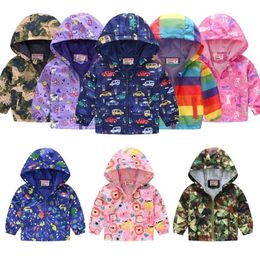 Sale!children Summer Thin Printed Jacket Spring Long Sleeved Cartoon Hooded 2-6Y Boy Girl Cute Zipper Shirt Windbreaker 211204