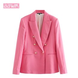 Fall Fashion Casual Long Sleeve Blazer for Women Web Celebrity Chic Professional Suit Double-breasted Slim Coat 210507