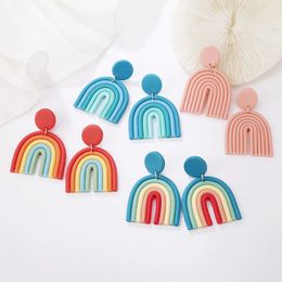 Trendy Polymer Clay Earrings U Shape Rainbow Colour Drop Earrings Handing Handmade Cute Lovers Women Girl Jewerly Party Gift