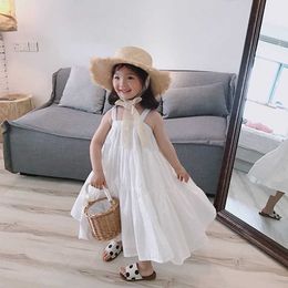 Baby Girls Suspenders Dress 2021 Summer Cotton Dresses For Children Kids White One Piece Frock Child Girls Loose Beach Sundress Q0716