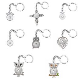 Noosa Fashion Keychains Heart Round Owl Crystal rhinestone snap key chains fit 18mm snap buttons Keyrings
