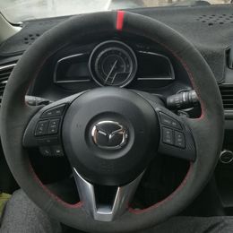 For Mazda 3 6 Xingcheng 8 CX5 cx4 DIY custom black suede hand-sewn car steering wheel cover