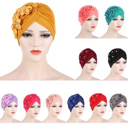 Women Flowers Ruffle Turban Caps Muslim Hijabs Elastic Headscarf Bonnet Ladies Hair Accessories Indian Cap Female Turbante Mujer