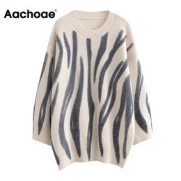 Aachoae Autumn Women Basic O Neck Printed Sweater Vintage Batwing Long Sleeve Jumper Tops Female Casual Loose Sweaters 211018