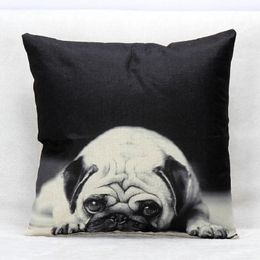 Black White Painted Pug Dog Home Decorative Sofa Cushion Throw Pillow Case Cotton Linen Square Pillows 45x45 Cm 2021 Selling Cushion/Decorat