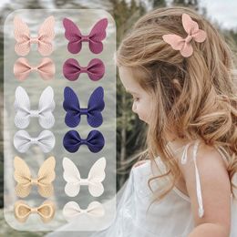 Hair Bow Ties Clips Texture Layer Butterfly Floral Hairpins Girls Kids Cute Sweet Bowknot Hairpin Vintage Hairs Accessories 0275