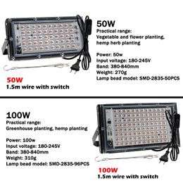 2021 Full Spectrum LED Grow Light 50W 100W Greenhouse Phyto Lamps LEDs Plant Grows Lamp Outdoor Floodlight Spotlight