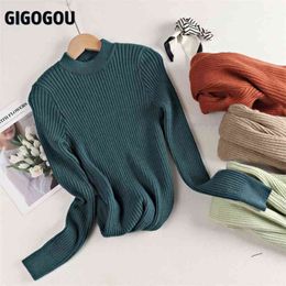 GIGOGOU Autumn Winter Basic Sweater Woman Cashmere Knitted Ribbed Women Pullover Swearters Soft Tight Jumper Sueters De Mujer 210918