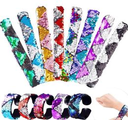 Sequin Mermaid Bracelet Party Favors Glitter Slap Waistband Wrist Strap Two-Tone Clap Ring Snap Reversible Decorative Charm Gift