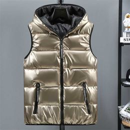 Women Winter Vests Hooded Short Bright Color Vest Cotton Padded Sleeveless Coat Female Waterproof Thick Waistcoat 211130