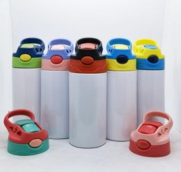 12oz Sublimation Kids Bottle Skinny Tumbler Blank Stainless Steel Double Wall Vacuum Sippy Straight Cups Water Bottle