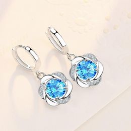 New Trendy 925 Sterling Silver Earrings For Women Exquisite Zircon Sweet Cute Flowers Earring Jewelry Girl Birthday Gift