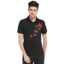 Rose Embroidery T Shirts For Men Short Sleeve Casual Daily Mens Shirt Summer Holiday Work Business Chemise Homme Camisas 210524