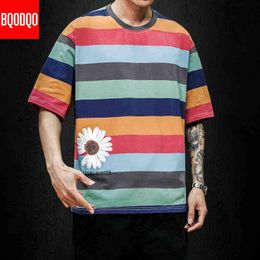 Men's Cotton Fashion T-shirt Funny Mens Summer Striped Tshirts 5XL Casual T Shirt For Man Male Oversized Tee Shirts Streetwear H1218