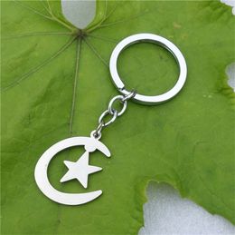 Star Moon Keyring Stainless Steel Crescent Islam Keychains Jewelry Gift For Men Women 12 Pieces Whole