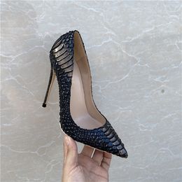 Real photo Fashion Women shoes Black snake patent leather printed point toe ankle Sexy Lady High Heels pumps 12cm stripper stilettos 5002