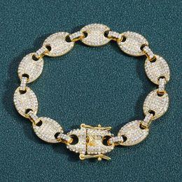 Link, Chain 12mm Coffee Bean Full Diamond Pig Nose Bracelet Fashionable Men's Trendy Jewelry