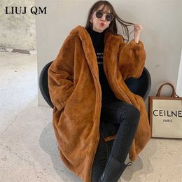 Women Parka Winter clothes Oversize Faux Fur Coat Thick Warm Long Fur Jacket Hooded Overcoat Plush Coat Winter Jackets 211129