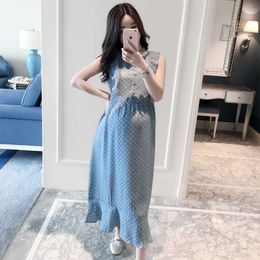 Maternity Dresses for Pregnant Women Sleeveless Long Dress Elegant Dot Summer Pregnancy Clothes X0902