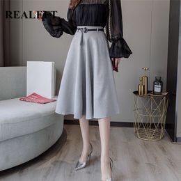 Spring Women Vintage Umbrella Midi Skirts Sashes Korean OL Style High Waist A-Line Female Casual Skirt 210428