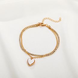 S2531 Fashion Jewellery Double Layer Love Heart Pendant Bracelet Rhinstone Chain Bracelets