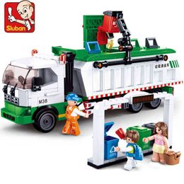 432Pcs City Garbage Classification Truck Car Model Bricks 100 Cards Building Blocks Kit Brinquedos Educational Toys for Children Y1130