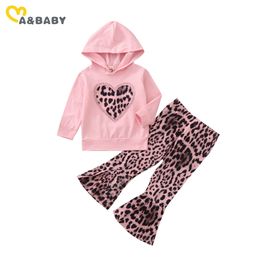 6M-3Y Toddler born Infant Baby Girls Clothes Set Autumn Long Sleeve Hooded T shirt Top Leopard Flare Pants Outfits 210515