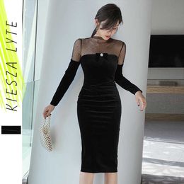 Women Mesh Dot Velvet Dress Elegant Bodycon Party Sexy Black Lady Mini Dresses Female 210608