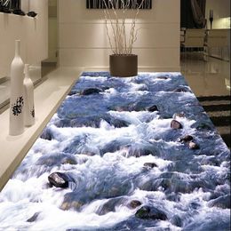 Wallpapers Custom 3D Floor Mural River Waterfall Natural Scenery Self-adhesive Wallpaper Bathroom Kitchen Background House Decoration