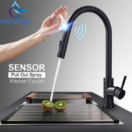 FMHJFISD Sensor Kitchen Faucets Black Smart Touch Inductive Sensitive Faucet Mixer Tap Single Handle Dual Outlet Water Modes 210724