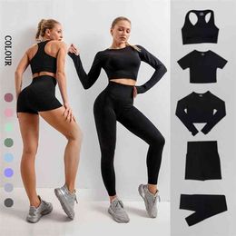 Seamless Yoga Set Gym Clothing Workout Clothes For Women High Waist Sport Outfit Fitness Suit 210813
