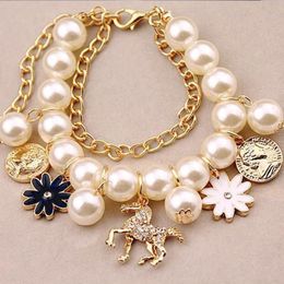 pearl flower beads Canada - Charm Bracelets Fashion Lovely Pearl Flower Bracelet For Women Beaded On Hand Chain Party Jewelry Boho Tassel Female Gift
