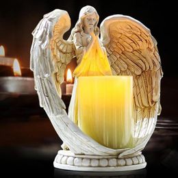 Candle Holders Praying Angel Holder Electronic Guardian Wings Statue Home Decor Ornament Wedding Gift