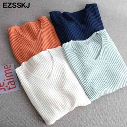 spring autumn French sexy knit sweater women v-neck basic slim sweater for women top female knit top 210917