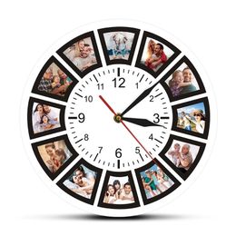 Create Your Own Wall Clock Custom 12 Photos Unique Souvenir Gift Home Wall Watch Personalized Family Friend Photos Printed Clock 210325