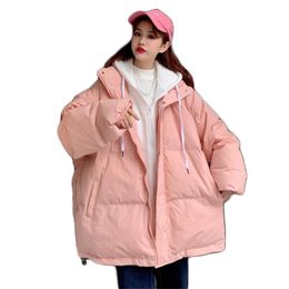 Winter Coat Women Loose Fake Two Piece Hooded Jackets Fashion Black Pink Long Sleeve Thick Warmth Parkas Feminina LR997 210531