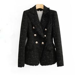 Temperament Ladies Jacket Tweed Suit Jacket Double-breasted High-quality Slim Suit Is Thin And Jacket Women 211104