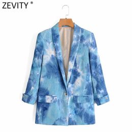 Zevity women vintage Corduroy tie dyeing blazer long sleeve office ladies causal stylish one button outwear coat tops CT553 210603