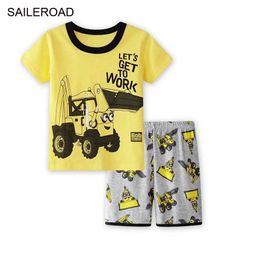 SAILEROAD Children Cartoon Excavator Pyjamas For Boy Summer Shark Pyjamas Kids Dinosaur Pijama Infantil Boys Home Wear Sleepwear 210908