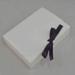 10pcs Customer Gift Box Kraft Large Gift Packaging Box With Ribbon White Gift Packing Boxes Cardboard Paper Carton Box 210323