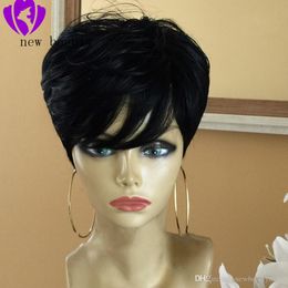 Kurze Pixie Cut Frisur Perücken für schwarze Frauen vorgezogener Spitzenfront menschliches Haar mit Pony gerade Brasilianer Bob Perücken