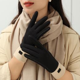 Sports Gloves Fashion Lady Women Winter Vintage Cycling Thick Warm Windproof Full Finger Touch Screen Female Glove Mittens G053