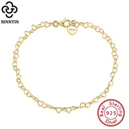 Rinntin 925 Sterling Heart Chain Anklet For Women Girl Fashion Foot Bracelet Summer Sexy Silver Ankle Straps Jewelry SA10