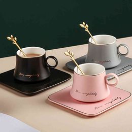 3-Piece Gold-Painted Cup Mug Milk Teapot Spoon Tray Tableware European Afternoon Tea Ceramic Coffee Set
