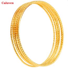 2mm 6pcs New Gold Indian Bangles Africa Jewelry Yellow Color Hand Chain Dubai Bangles for Women Wedding Gifts Q0719