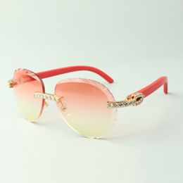 Exquisite classic XL diamond sunglasses 3524027, natural red wooden temples glasses, size: 18-135 mm