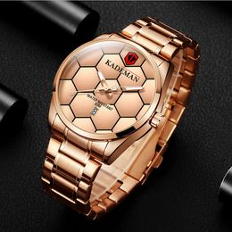 KADEMAN Brand High Definition Luminous Mens Watch Quartz Calendar Watches Leisure Simple Football Texture Stainless Steel Band Wri2871