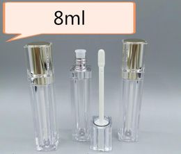 8ML Plastic Lip Gloss Bottle Packaging Containers Gold Silver Square Clear Tube Liquid Lipgloss Refillable