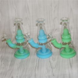 7.5" Double filter silicone tobacco water pipe Unbreakable Bong Hookah Silicon Smoking Waterpipes Bongs dab rig